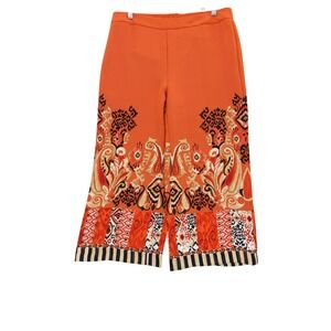 Chico's‎ Orange Paisley Print Wide Leg Cropped Pants Size 1 US 8 Pull On Elastic